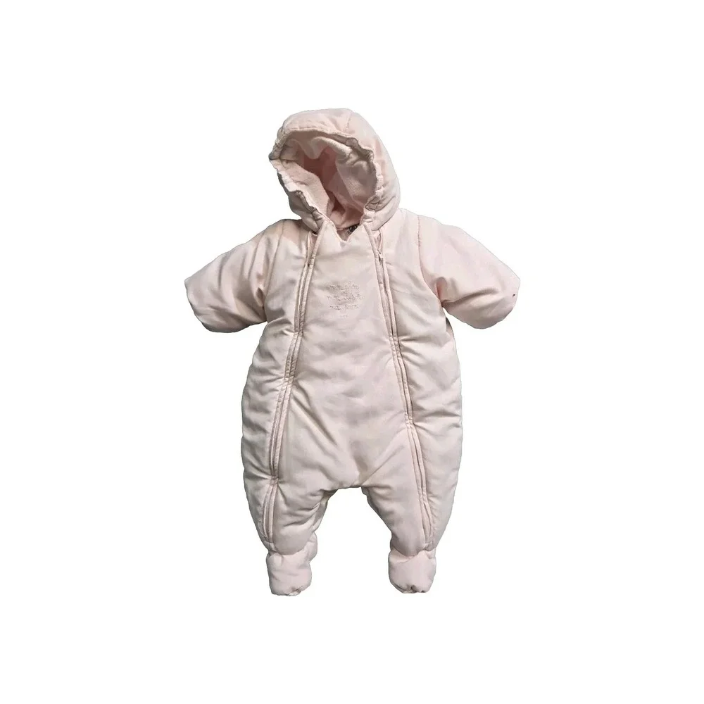 petit bateau Baby Girls Pink Snow Suit 6 Months Warm Footed Hooded